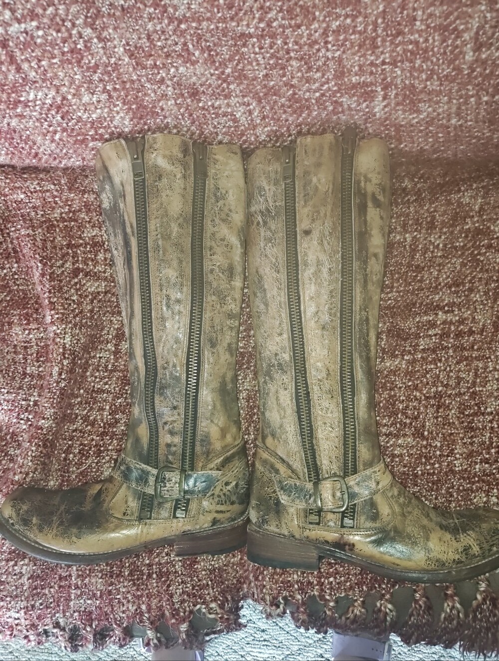 Bedstu Tango Double Zipper Leather Riding Boots - Brown And Black Distressed